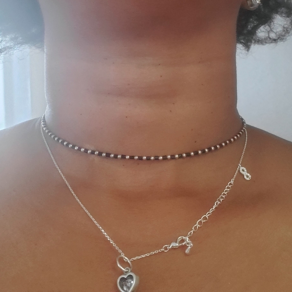Choker Cord Necklace Haematite Beads. 🌴